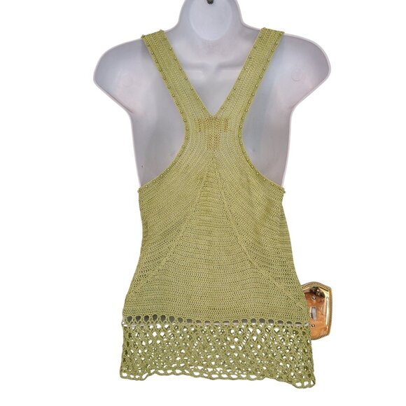 Kroshetta by Papillon S Green Rayon Sleeveless Crochet Top Boho Coastal Beaded - Picture 5 of 8